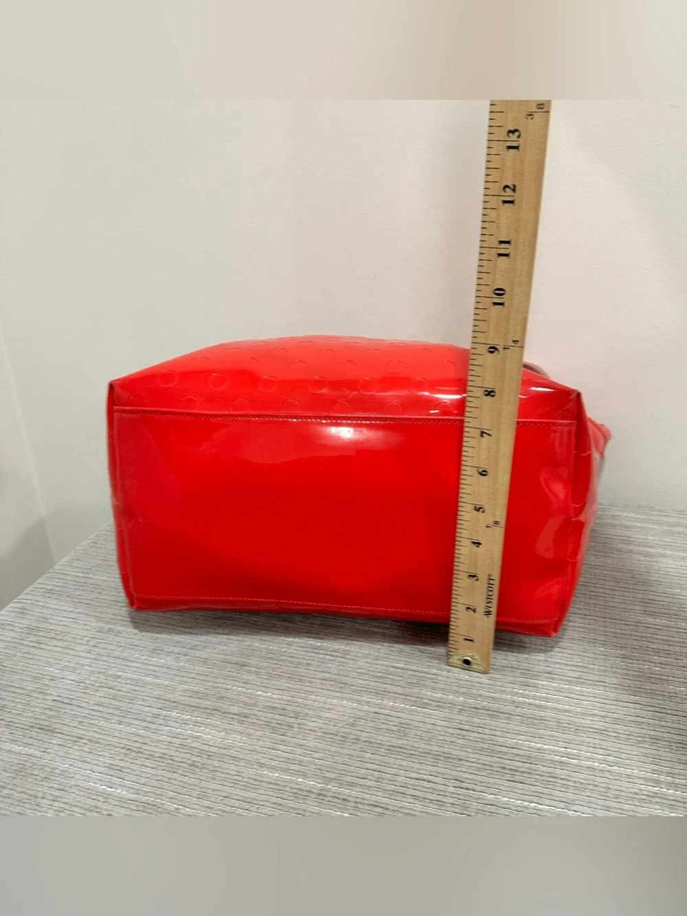Kate Spade New York Large Red Vinyl Circle Pattern Tote Bag